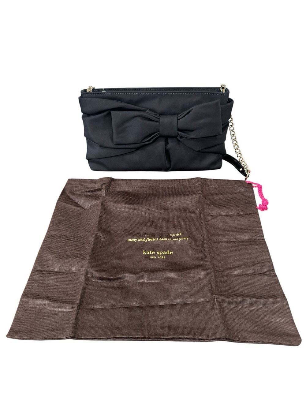 Kate Spade Black Nylon Bow Shoulder Clutch Bag PXRU2267 NWT Dust Bag MSRP $188